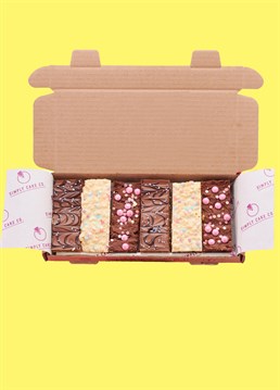 <p>Introducing the baked delights of Simply Cake Co: the perfect treats to make an occasion extra special (and sweet), delivered directly through your loved one's letterbox!</p>
<p>Shockingly, this month's special selection of brownies and bakes has been made with your lovely mum in mind! The 3 x limited edition flavours included in this gift box are:</p>
<ul>
    <li>Double Chocolate Cookie Slice</li>
    <li>White Chocolate Cornflake Brownie</li>
    <li>Salted Caramel Millionaire's Shortbread</li>
</ul>
<p>With two of each flavour included (6 total), this treat box will make an extra sweet surprise for Mother's Day, or any other occasion you want to celebrate. And it's only available for March, so grab yours whilst you still can!</p>
<p>These are handmade in the UK with the best ingredients including proper butter, free-range eggs, Belgian chocolate AND gluten free flour so that more people can enjoy their great taste! Simply Cake Co. baked goods&nbsp;are packed full of chocolate, which gives them a shelf life of a good 10 days on arrival. Keep them wrapped up tight, or freeze if you want to keep them longer!</p>
<p><strong>Please note that this product is fulfilled by our partner Simply Cake Co. and therefore will be sent separately to our other cards and gifts.</strong></p>
<p>Ingredients:</p>
<p><em>Double Chocolate Cookie Slice</em><br />
<br />
Gluten-free flour blend (rice, potato, tapioca, maize, buckwheat), Butter (<strong>MILK</strong>), Sugar (Caster and soft brown), Chocolate (Cocoa mass, Sugar, Cocoa butter, whole <strong>MILK</strong> powder, emulsifier<strong> SOY</strong> Lecithin, Natural Vanilla flavouring), Cocoa Powder, White Chocolate (Sugar, Cocoa butter, whole <strong>MILK</strong> powder, emulsifier <strong>SOY</strong> Lecithin, Natural Vanilla flavouring),<strong> EGG</strong>, water, cuties (<strong>MILK</strong> chocolate, sugar, whole <strong>MILK </strong>powder, cocoa butter, cocoa mass, emulsifier;<strong> SOYA</strong> lecithin, natural vanilla flavouring, cocoa solids. Sugar, stabiliser; arabic gum. Rice starch, natural vanilla flavouring, colours; E171, E120. Glazing agents; beeswax, carnauba wax, E464.), xanthan gum, natural bourbon vanilla flavouring with other flavourings, sprinkles (Sugar, potato starch, sunflower oil, rice flour. Colours; concentrate of radish, Carrot, blueberry, Apple, Safflower. Glazing agent; carnauba wax.)<br />
<br />
<em>White Chocolate Cornflake Brownie</em><br />
<br />
Caster sugar, Chocolate (Cocoa mass, Sugar, Cocoa butter, whole<strong> MILK </strong>powder, emulsifier <strong>SOY </strong>Lecithin, Natural Vanilla flavouring), White Chocolate (Sugar, Cocoa butter, whole <strong>MILK</strong> powder, emulsifier <strong>SOY</strong> Lecithin, Natural Vanilla flavouring), Butter (<strong>MILK</strong>), free-range<strong> EGG</strong>, gluten-free flour blend (pea, rice, potato, tapioca, maize, buckwheat), cocoa powder, salt, xanthan gum, sprinkles (Sugar, potato starch, sunflower oil, rice flour. Colours; concentrate of radish, Carrot, blueberry, Spirulina, safflower Apple, Safflower. Glazing agent; carnauba wax.), cornflakes (Maize* 98% dried rice syrup* salt rice bran extract), rapeseed oil, raspberry powder)<br />
<br />
<em>Salted Caramel Millionaire's Shortbread</em><br />
<br />
Shortbread (gluten-free flour blend (pea, rice, potato, tapioca, maize, buckwheat), butter (<strong>MILK</strong>), sugar, salt, xanthan gum, natural bourbon vanilla flavouring with other flavourings), Caramel (Sugar, Glucose Syrup, Sweetened Condensed Milk (<strong>MILK</strong>, Sugar, Lactose <strong>(MILK</strong>)), Water, Unsalted Butter <strong>(MILK</strong>), Golden Syrup (Partially inverted refiners syrup), Palm Oil, Salt, Emulsifiers (E322 Lecithin (Sunflower, Rapeseed, <strong>SOYA</strong>), E491 Sorbitan Monostearate), Natural Flavouring(Chocolate (Sugar, Cocoa butter, whole <strong>MILK</strong> powder, emulsifier <strong>SOY</strong> Lecithin, Natural Vanilla flavouring), sprinkles (Sugar, colour: E120, E132, E171, glazing agent: shellac.)</p>
<p><strong>For allergens please see above in bold.</strong>&nbsp;Made in a bakery that handles&nbsp;<strong>MILK, EGGS, SOYA, NUTS &amp; PEANUTS</strong>&nbsp;therefore may contain traces. Coeliac-friendly. Not suitable for vegetarians.</p>
